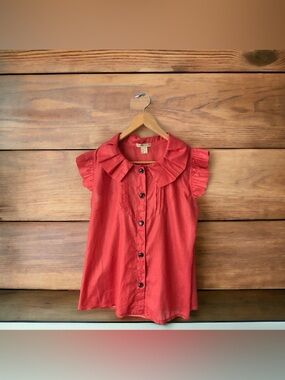 SODA. BY PINK Women’s Peach Ruffled Sleeved Blouse Round Buttons Size 6 Barbie